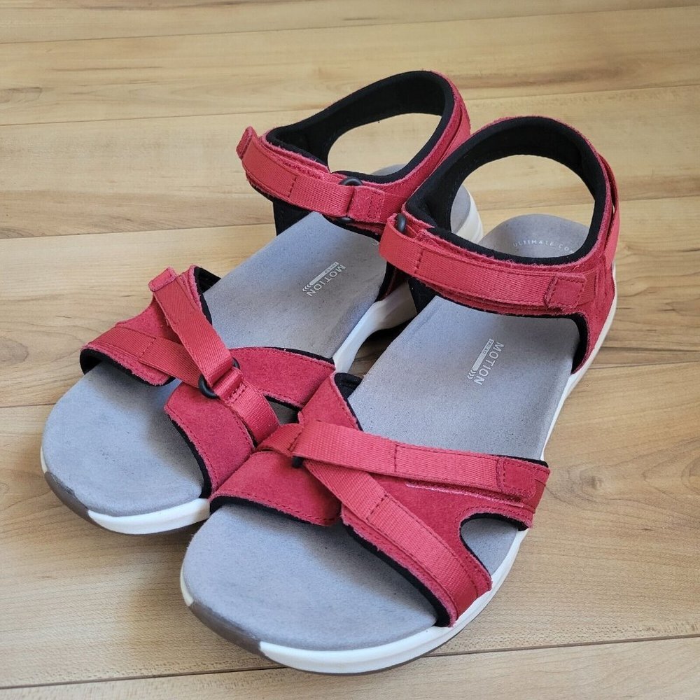 Clarks Womens Solan Drift Hook & Loop Strap Sandals Red Size 9.5